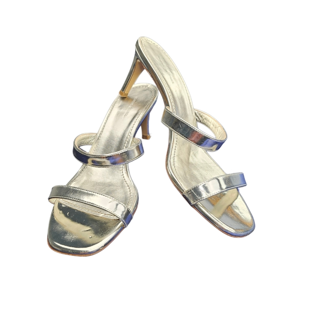 MANSUR GAVRIEL Fino Metallic Silver Strappy Mules